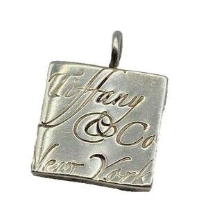 Tiffany & Co Sterling Silver Notes Square Tag Pendant Charm 925 Engraved NYC